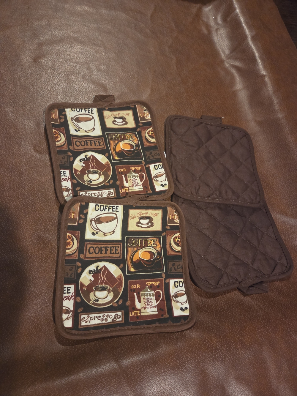 Brown Coffee-Themed Quilted Pot Holders